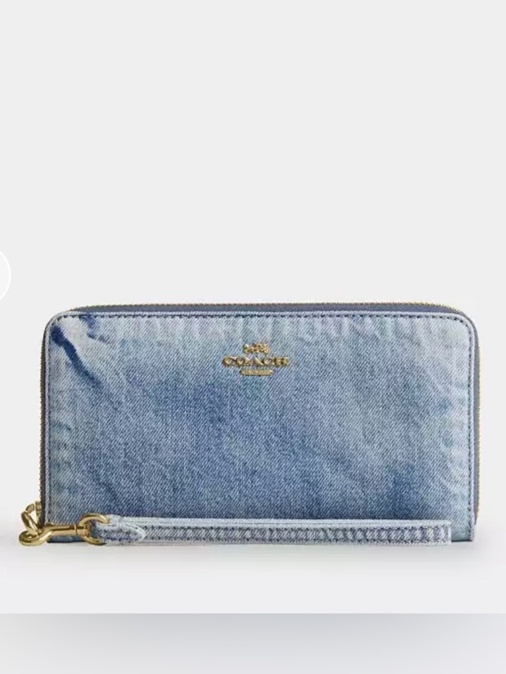 Coach Light Blue Denim long Zip Wallet with Gold Hardware